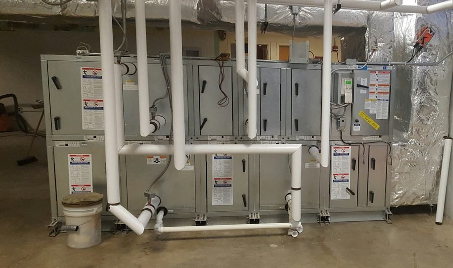 Modular TRICOIL air handlers in the Cottage E basement mechanical room